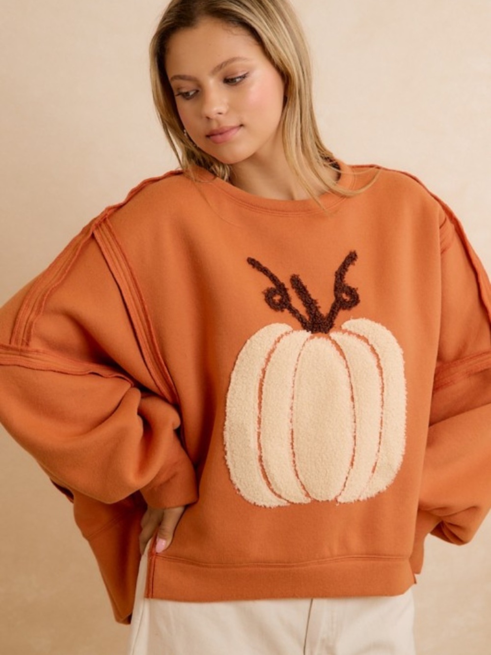 BiBi Orange Pumpkin Fall Sweatshirt NWT - Picture 6 of 11